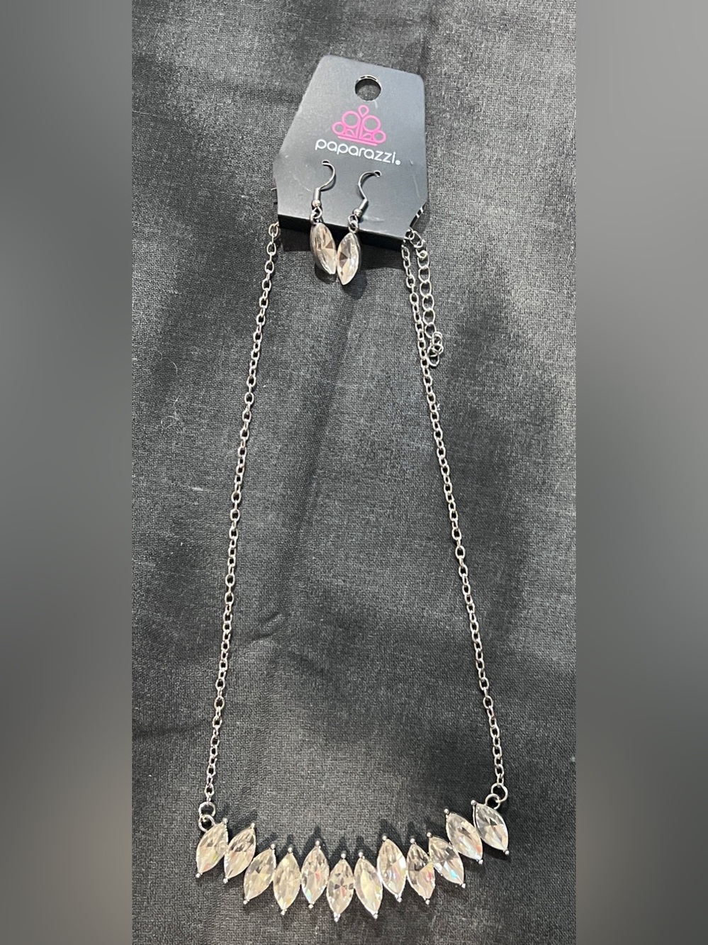 Paparazzi Silver Marquise Crystal Bib Necklace — Clear Stones